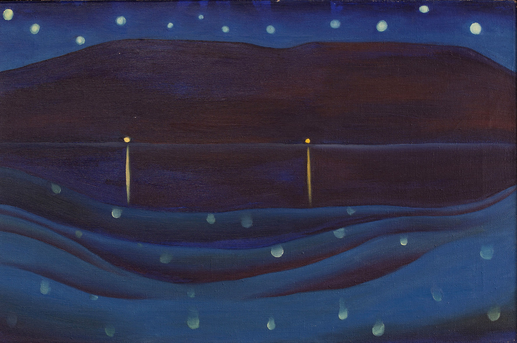 Georgia O’Keeffe Starlight Night, Lake George (Lumière stellaire la nuit, lac George), 1922 Huile sur toile, 40,6 × 60,9 cm | Collection privée